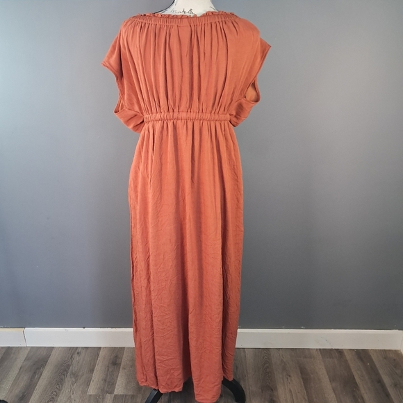 Torrid Tie Front Slit Maxi Dress Crosshatch Woven Orange Rust Size 00 M/L - Picture 2 of 12